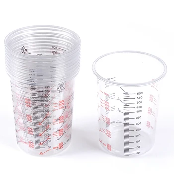 10vnt Skaidrūs plastikiniai dažų maišymo puodeliai tiksliam dažų ir skysčių maišymui 600ML mokyklos laboratoriniai puodeliai