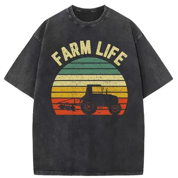 Farm Life Retro Tshirt Washed 2023 Naujausi vyriški megztiniai ilgomis rankovėmis Nauji Ostern Day Streetwear Harajuku vyriški vasaros marškinėliai