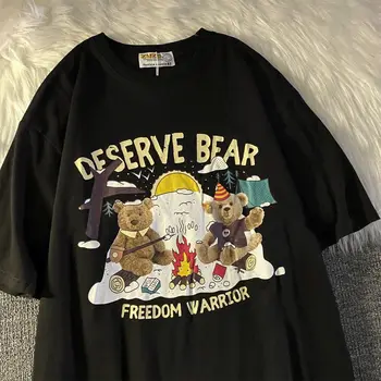 2022 American Vintage Fun Bear grafiniai marškinėliai Kawaii drabužiai paaugliams Summer Large 2XL Harajuku Korean Fashion Punk Goth Tops