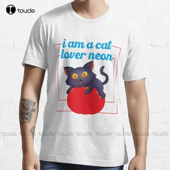 Aš esu kačių mylėtojas Neoniniai marškinėliai Juodi marškiniai Aukštos kokybės Mieli Elegantiški Gražūs Kawaii animaciniai filmai Saldūs Harajuku Medvilniniai marškinėliai Xs-5Xl