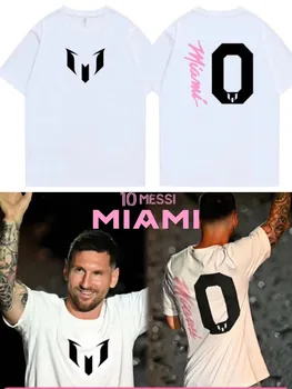 2023 Karštas išpardavimas Vasara 100% medvilnė Futbolo žvaigždė Majamis Messi 10 logotipų marškinėliai Vyriški marškinėliai trumpomis rankovėmis Šaunūs gerbėjai Tee Hip Hop gatvės apranga