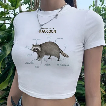 Racoon hipių trashy cyber y2k crop top Woman 90s 2000s estetiniai vintažiniai marškinėliai apkarpyti
