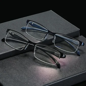 Prabangūs vyriški trumparegystės akiniai Anti Blue Light Akiniai viso rėmelio nerūdijančio plieno verslas Trumparegiai akiniai Dioptrija nuo 0 iki -6,0