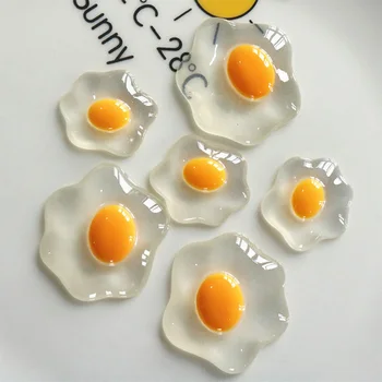 10PCS Clear Fried Eggs Series Miniatiūriniai plokščios nugaros dervos kabošonai plaukų segtukui 
