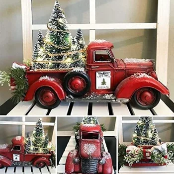 Kalėdiniai papuošalai Vintažinė derva Klasikinis pikapo modelis Mini Xmas Tree Red Farm Sunkvežimių amatai Žaislas Kalėdų dovana berniukams Mėgstamiausia
