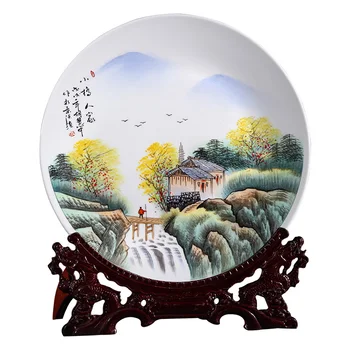 Jingdezhen Keramika Garsioji rankomis dažyta pastelinė dekoravimo plokštė Pakabinama plokštė Kinų stiliaus namų svetainės dekoravimo ornamentai