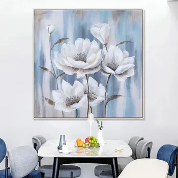 Baltos gėlės Drobė Sienų meno plakatas Aliejinė tapyba Moderni Šiaurės šalių sienų paveikslai Svetainė Miegamasis Dekoras Be rėmo