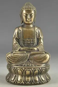 Išskirtinė kolekcinė rankomis kalta kiniška žalvarinė varinė Sakyamuni Budos statula
