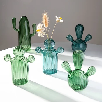 kaktuso stiklo vaza kambario dekoravimui Dekoratyvinis stiklinis butelis Hidroponikos gamykla Modernūs skaidrūs vazos amatai Svetainės dekoras