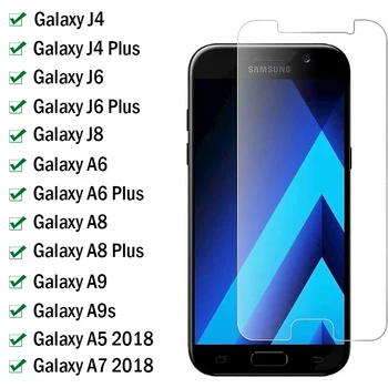 Full Cover grūdintas stiklas ant Samsung Galaxy J8 J6 J4 A5 A6 A7 A8 Plus 2018 A9 A9S ekrano apsaugos stiklo apsauginės plėvelės