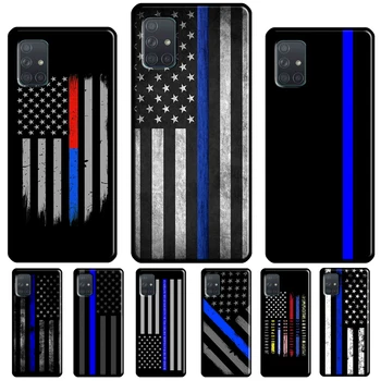 policijos stiliaus plonos mėlynos linijos vėliavos dėklas, skirtas Samsung A54 A34 A14 A24 A12 A22 A32 A42 A52 A51 A71 A50 A70 A13 A23 A33 A53 Viršelis