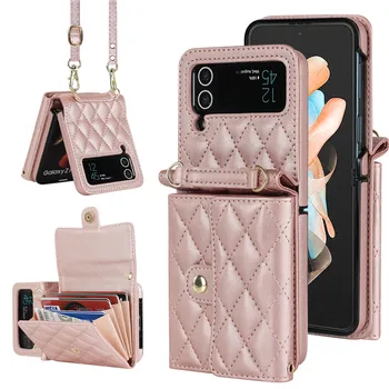 Luxury Crossbody Shoulder Strap Mini piniginės krepšio telefono dėklas, skirtas Samsung Z Flip 5 4 3 Coque kortelių lizdo sulankstomas odinis dangtelis Funda