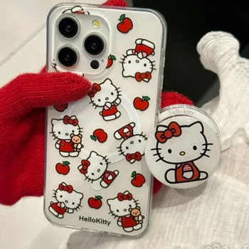 Mielas Sanrio Hello Kitty magnetinis laikiklis Magsafe belaidžio įkrovimo telefono dėklas, skirtas iPhone 15 14 13 12 11 Pro Max Hard IMD dangtelis