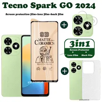 3in1 skirta Tecno Spark GO 2024 grūdinto stiklo keramikos minkšta plėvelė Tecno Spark GO 2024 ekrano apsauga + objektyvo plėvelė + galinė plėvelė
