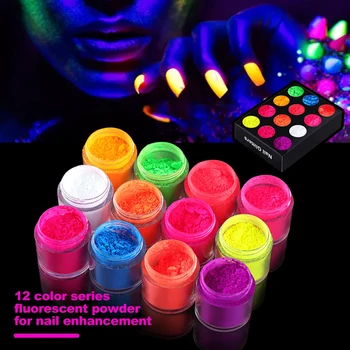 12 spalvų fluorescencinių nagų lakų pudros rinkinys Paprasta paprasta naudoti nagų dailė 
