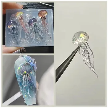1vnt Jūrinės medūzos 3D akrilas Nagų formos Nagų dailės dekoracijos Silikoninės štampavimo plokštelės Nagų gaminiai Nagų aksesuarai