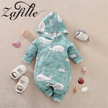 ZAFILLE Hooded Baby's Rompers Whales Printed Newborn Jumpsuit for Kids Boys Clothing Cartoon Baby Clothes Lovely Children Outfit