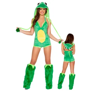 Žalios varlės kostiumas nauji moteriški Helovino kombinezonai cosplay pliušiniai gyvūnų kostiumai su kojomis šiltesnis kostiumas dirbtinio kailio gyvūno kostiumas