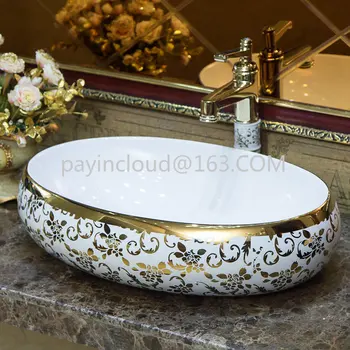 Top Wash Basin vonios kriauklės Vanity kriauklės dubuo ovalus Jingdezhen vonios kambario keraminė kriauklė Plovimo baseino skaitiklis
