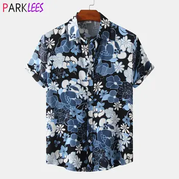 Vyriški vasaros tropiniai gėlėti marškiniai trumpomis rankovėmis žemyn Aloha Havajų marškiniai Laisvalaikio atostogos Paplūdimio marškiniai Chemise 3XL