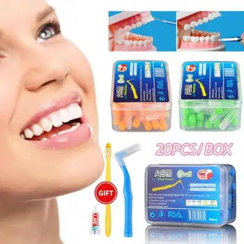 20vnt/box L Shape Push-Pull tarpdančių šepetėlis Ortodontinis dantų krapštukas Dantų balinimas Dantų krapštukas Dantų krapštukas Dantų šepetėlis Burnos higienos priežiūra
