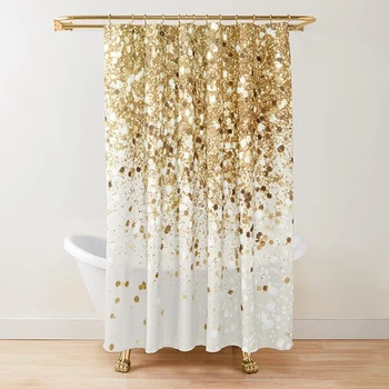 Auksiniai blizgučiai Glam dušo užuolaida,auksinė putojanti blizganti meno vonios užuolaida,poliesteris plaunamos vonios užuolaidos su kabliukais