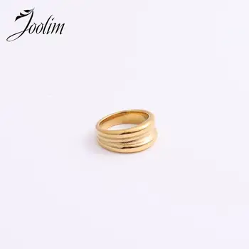 Joolim Jewelry High End PVD Wholesale No Fade Trendy Permanent Classic Wide Double Curved Stainless Steel Finger Ring for Women
