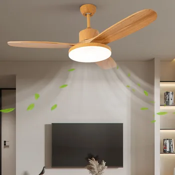 Modernus paprastas medinių lubų ventiliatorius Šviesus miegamasis Šiaurietiškų namų dekoracijos Medžio masyvas 42 52 colių lubų ventiliatoriai Lempa DC nuotolinio valdymo pultas