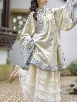 2024 Qing Han moterys apvaliu kaklu Originalus Hanfu sijonas Kinų stiliaus sunkiosios pramonės siuvinėjimas Čingų dinastija Mamianqun kinų viršus