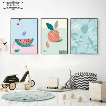 Animaciniai vaisiai Gėlių lapai Skandinaviški Šiaurės šalių plakatai ir spaudiniai Sienų menas Drobė Tapyba Paveikslėliai svetainei Namų dekoras
