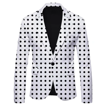 Fashion Men Casual Formal Suit Blazer Strip Dots Slim Suit Jacket Paltai Suknelė Verslo darbo drabužių sagų viršūnės Socialiniai švarkai