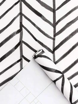 Modern Stripe Peel And Stick Wallpaper Herringbone Black White Vinyl Self Self Contact Paper For Kidroom Bedroom Home Decor