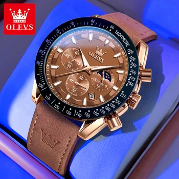 OLEVS Top Brand Luxury Quartz Man Watch Fashion Casual Sport Watch for Men Waterproof Luminous Moon Phase Chronograph rankinis laikrodis