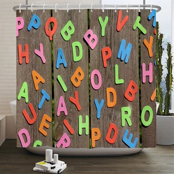 Mielas animacinis filmas Mažos raidės Dušo užuolaidos Neperšlampamos vonios užuolaidos Kūdikio kambarys Namų vonios kambario dekoras Pertvaros užuolaidos su kabliukais