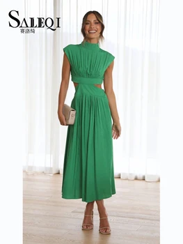 Moterų pavasario vasaros ilgoji Maxi suknelė Vienspalvė mada Be rankovių Saldi elegantiška laisvalaikio suknelė 2023