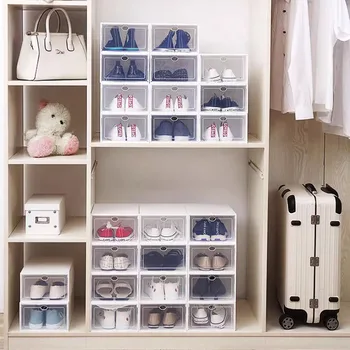 Plastikinės modernios batų dėžės Dulkėms atsparios svetainės batų dėžės Saugojimo organizatorius Organizador De Zapatos prieškambario baldai