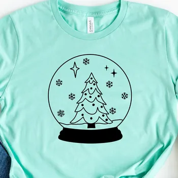 Kalėdų eglutės marškinėliai Sniego gaublys Jaukus mielas Naujieji metai Hohoho Juokinga žiema