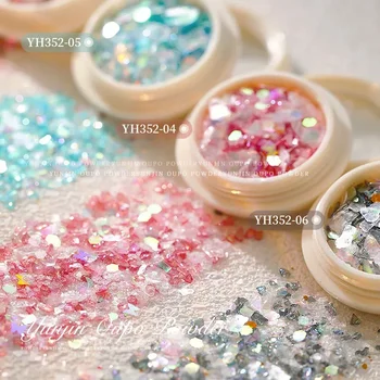 1Box Mixed Super Fairy Ice Crystal Gravel Nagų papuošalai Magic Color Mica Powder Glitter Charms For Nails Art Decorions aksesuaras