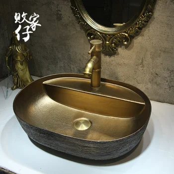 Stalo baseino keramika Auksinis tailandietiško stiliaus praustuvas Baseinas Buitinis vonios kambarys Plauti rankas Baseinas Didelis praustuvas