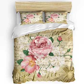 Rožės gėlių puokštė retro atspausdintas komfortiškas antklodės užvalkalas Pagalvės dėklas Namų tekstilė Antklodės užvalkalas Boy Kid Teen Girl 3vnt patalynės komplektas