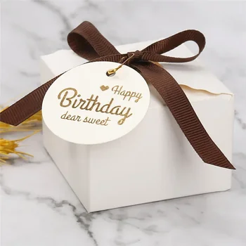 Su gimtadieniu dovanų žymos 4.5cm apvalios popierinės kortelės pakabinti etiketę Mielas saldus gimtadienio vakarėlis Reikmenys Sausainių saldainių maišeliai Dėžučių dekoravimas