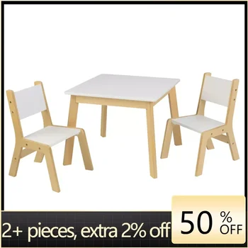Vaikų modernus stalo ir kėdžių komplektas Baltas ir natūralus valgomasis stalai ir kėdės Vaikų baldai vaikams Stalai ir komplektai sveria