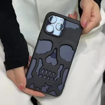3D tuščiaviduris kaukolės nuospaudų telefono dėklas, skirtas iPhone 15 14 13 12 11 Pro Max 14 15 Plus Luxury All Saints' Day Plating silikoninis dangtelis