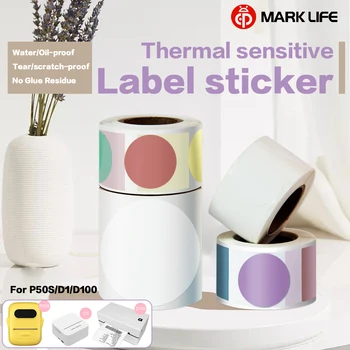 Marklife P12/P15/P50 penki karščiui atsparus etikečių popierius, apskritos spalvos skaidrus etikečių popierius, atitikties sertifikatas