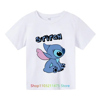 Stitch Tshirt Kids Drabužiai Mergaičių drabužiai Baby Boys Anime Mada Vasara Vaikų animacinis filmas Laisvalaikio marškinėliai Trumpomis rankovėmis