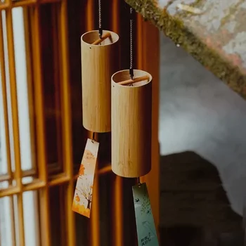 Bambukas 9 tonų akordas Vėjo varpelis Natūralus bambukas Medinis varpas Svetainė Miegamasis Sodas Pavėsinė Dekoravimo dovana Pakabinama dekoracija