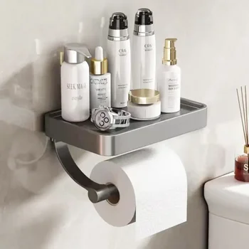 Nail Free Grey Tualetinio popieriaus laikiklis Aliuminio sieninis tualetinio popieriaus ritinėlių laikiklis Vonios kambario aksesuarai WC dekoro laikymo lentyna