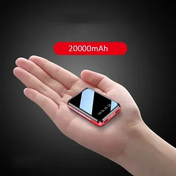 20000mAh Mini Power Bank Mirror Screen LED skaitmeninis ekranas Išorinis akumuliatorius Kempingas Portable Powerbank nemokamas pristatymas