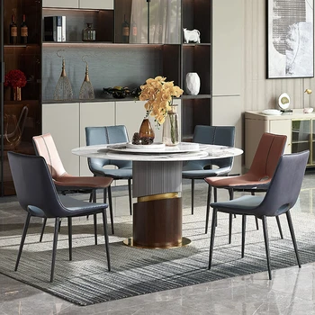 Prabangus šiferis apvalus stalas su patefonu Modernus minimalistinis daugiafunkcis aukštas stalas Didelis butas Marmuras 캠핑의자 Namų baldai