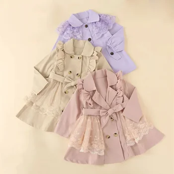 Striukė mergaitėms Sujungti marlės flounce sagas Coat Korėjos vaikų drabužiai 2023 Pavasario drabužiai Vaikų mergaičių viršutiniai drabužiai